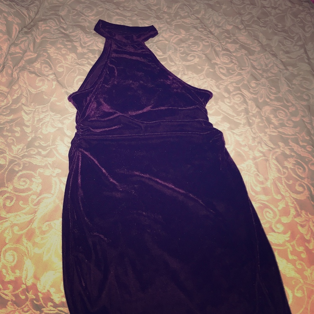 Vintage Dark Purple Velvet Halter Dress